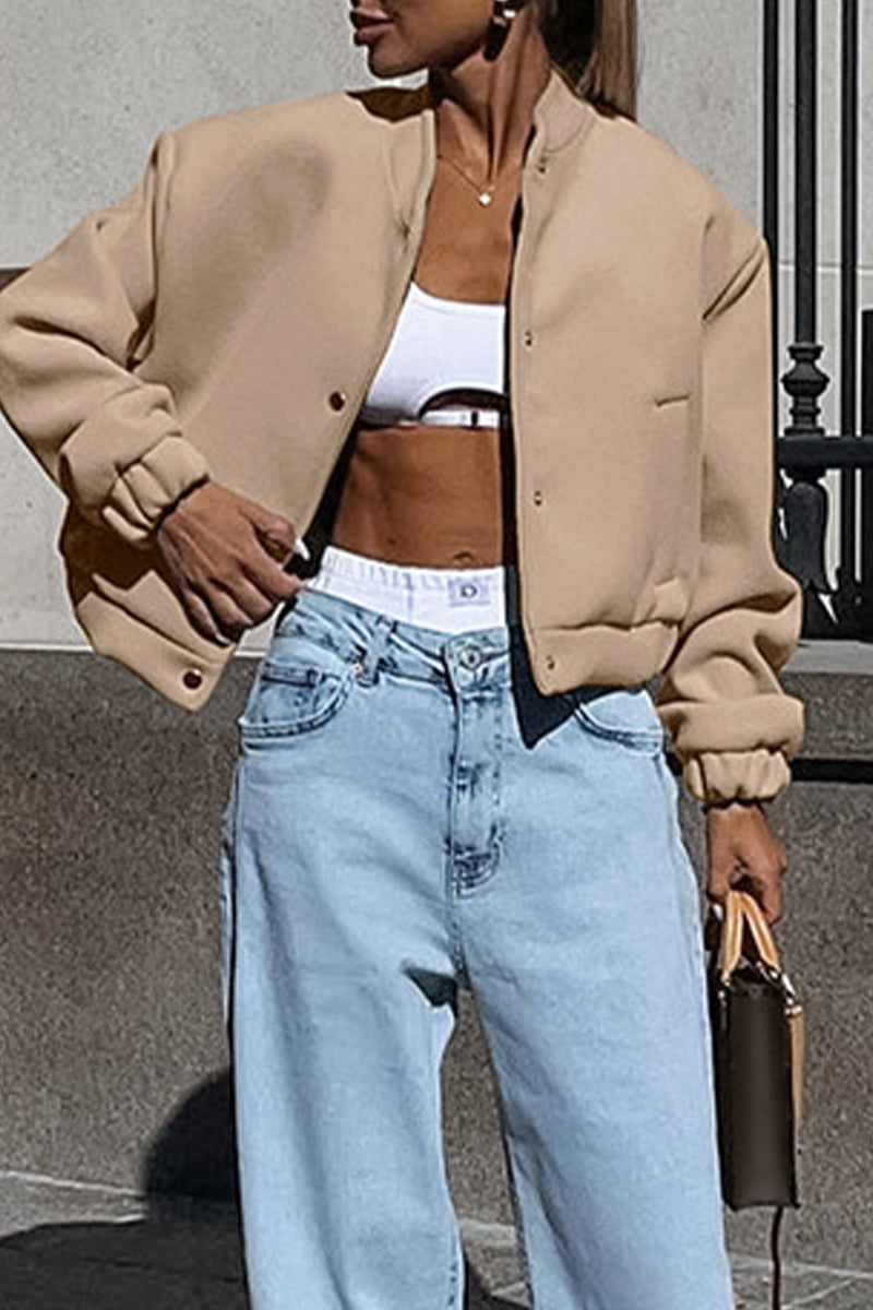 Charlotte® | Casual street outerwear with plain pocket large mandarin collar