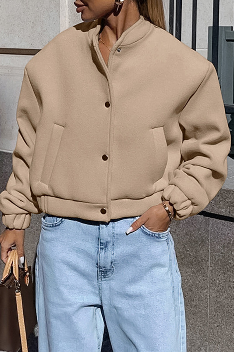 Charlotte® | Casual street outerwear with plain pocket large mandarin collar