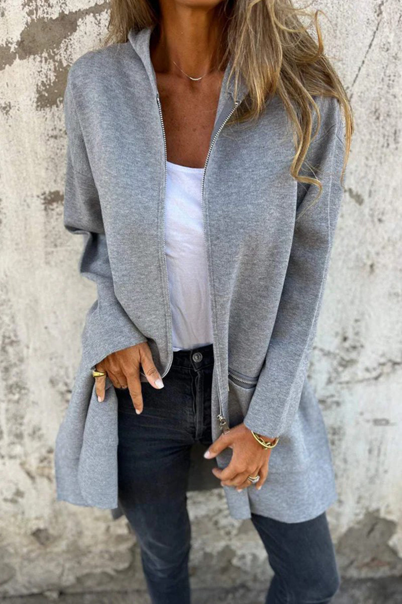 Christel® | Casual daily solid color outerwear with zipper and hood