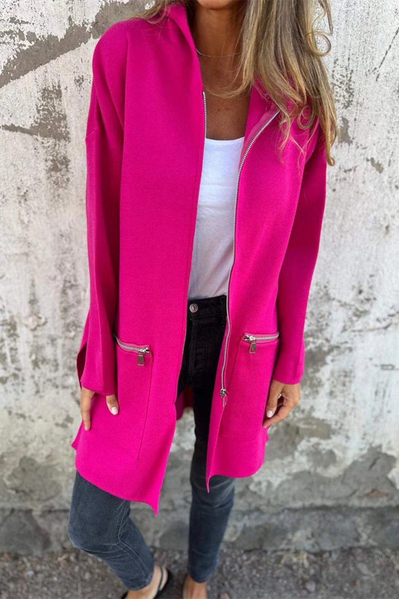 Christel® | Casual daily solid color outerwear with zipper and hood