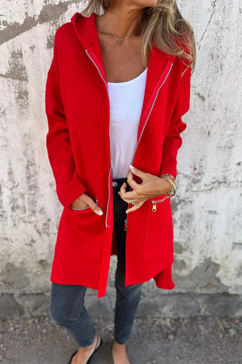 Christel® | Casual daily solid color outerwear with zipper and hood