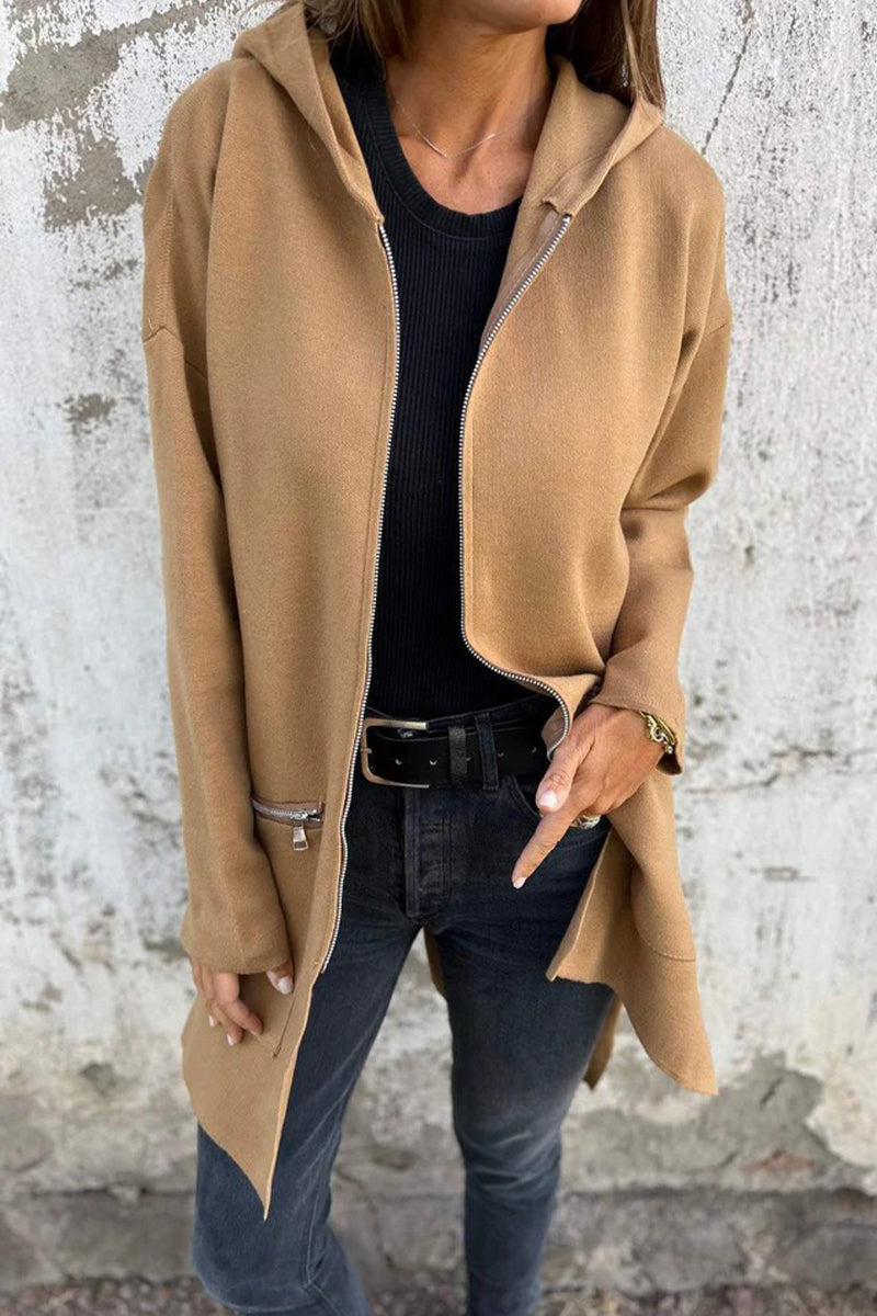 Christel® | Casual daily solid color outerwear with zipper and hood