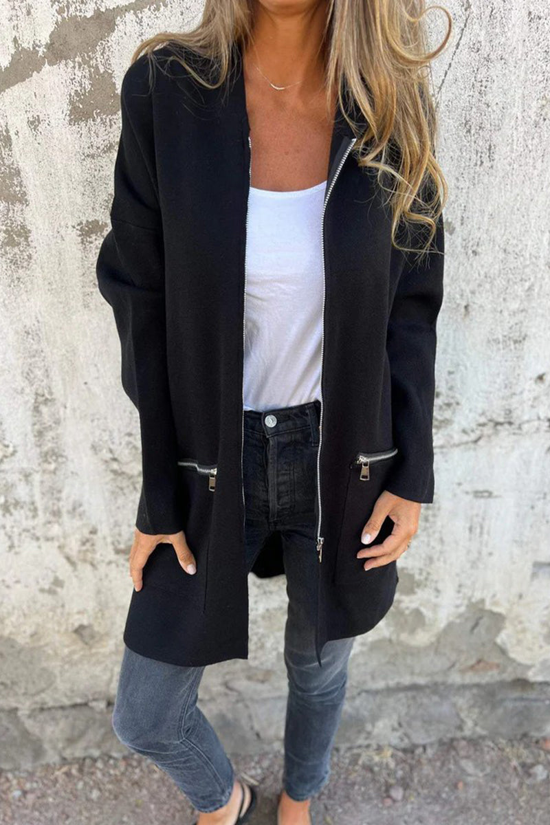 Christel® | Casual daily solid color outerwear with zipper and hood