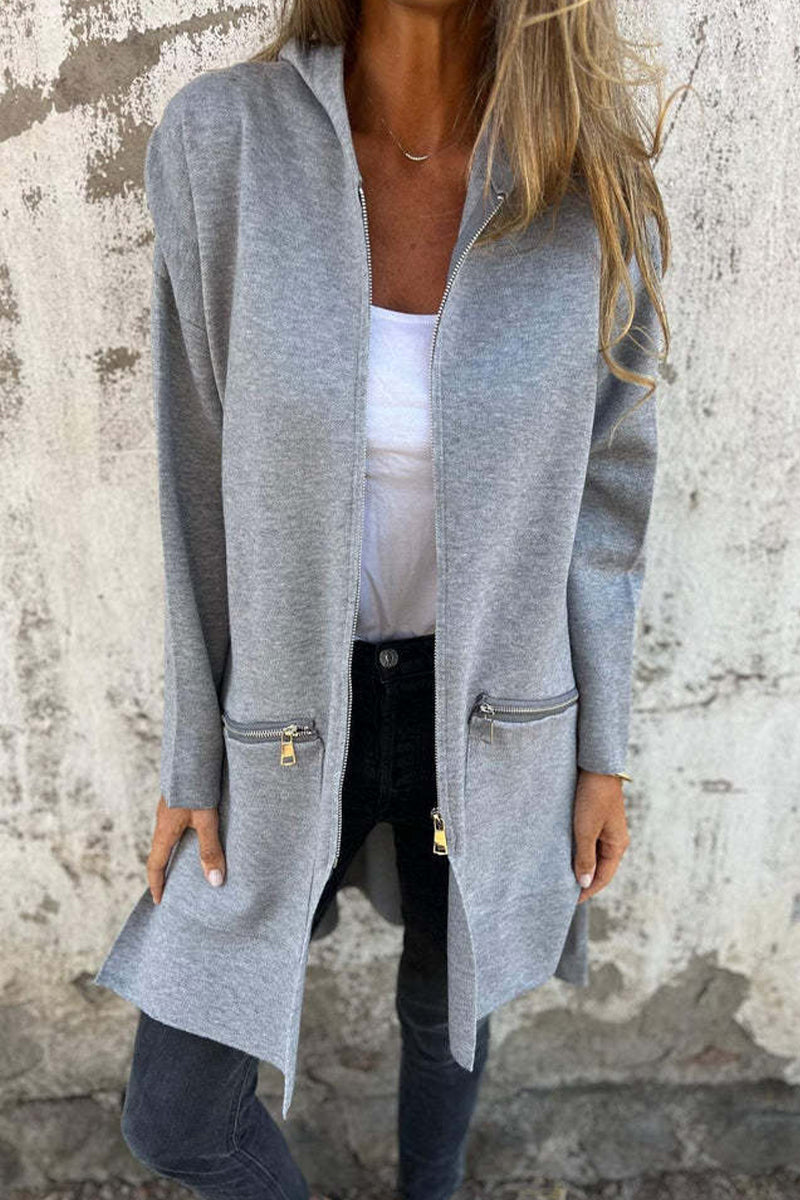 Christel® | Casual daily solid color outerwear with zipper and hood