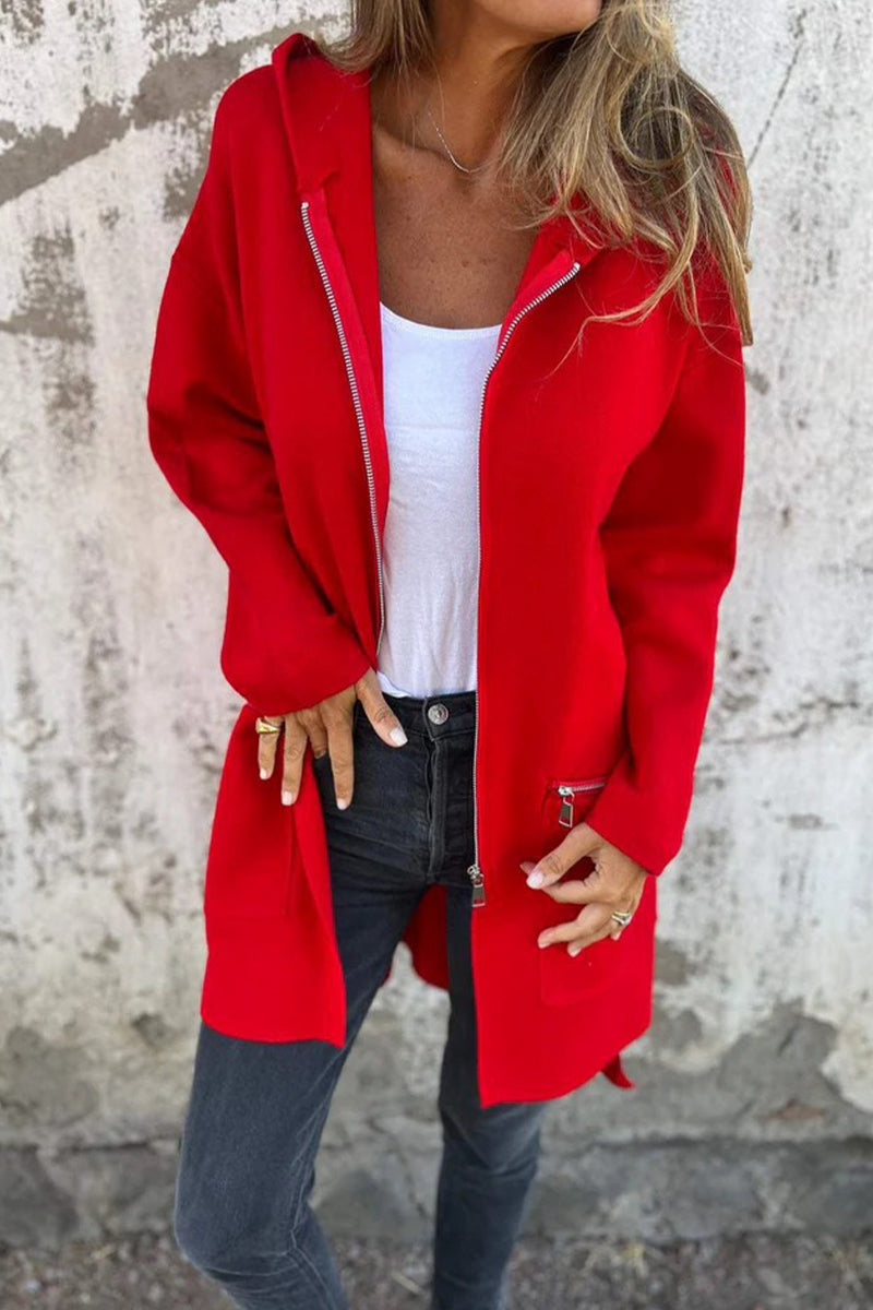 Christel® | Casual daily solid color outerwear with zipper and hood