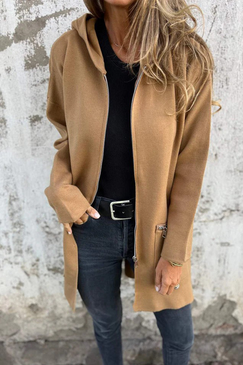 Christel® | Casual daily solid color outerwear with zipper and hood