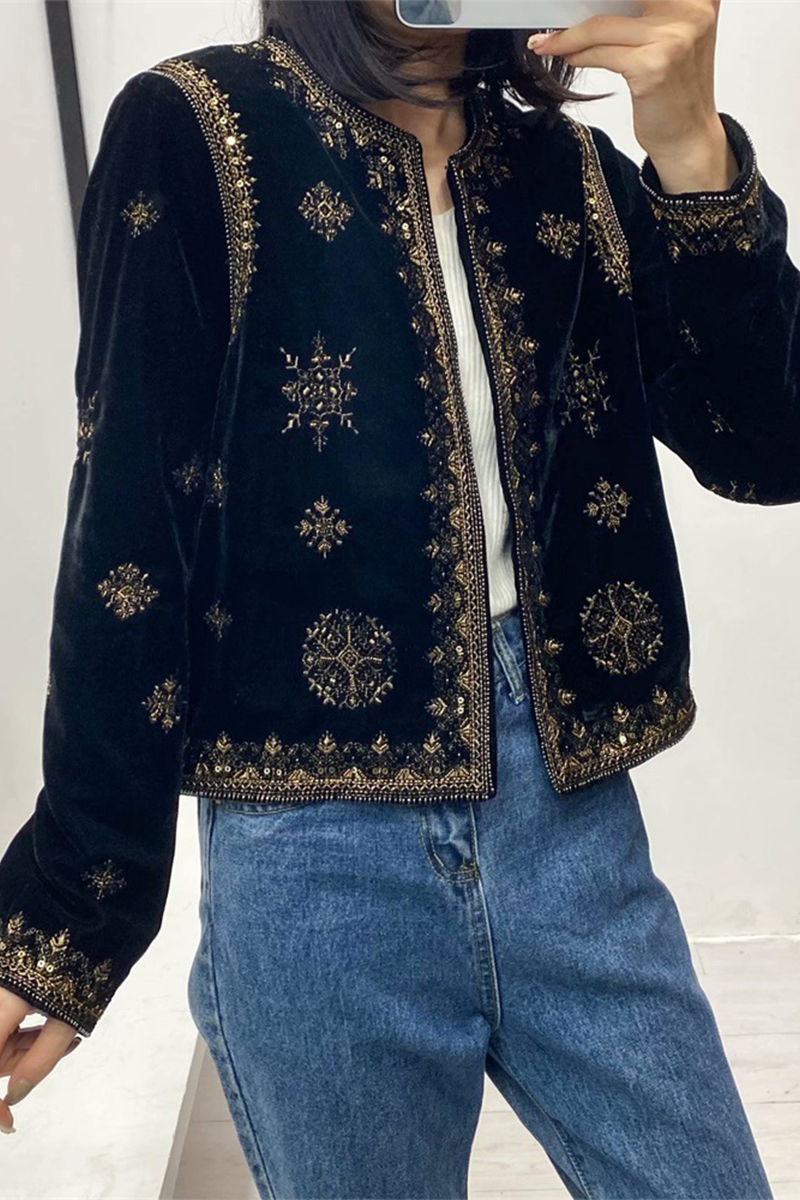 Connie® | Casual O-neck floral embroidered outerwear