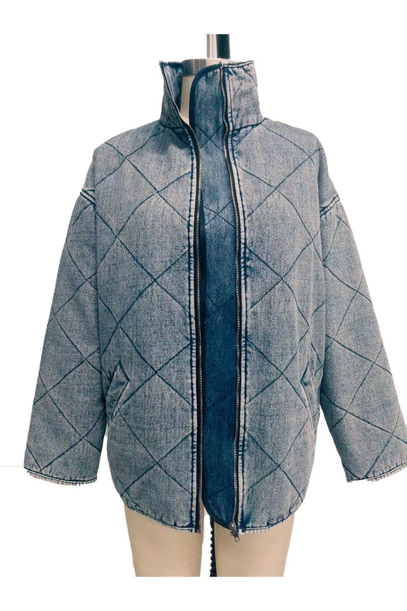 Denise® | Casual solid color outerwear with distressed zipper and turn-down collar