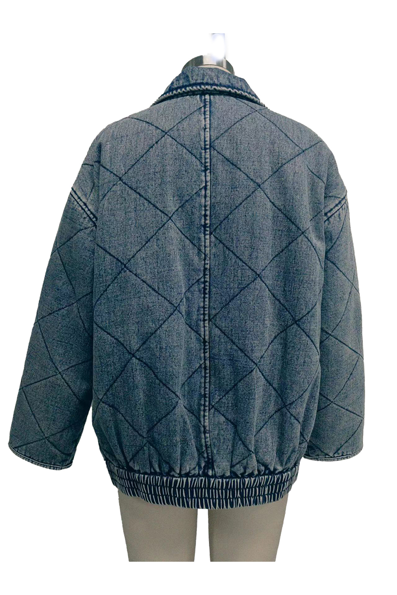 Denise® | Casual solid color outerwear with distressed zipper and turn-down collar