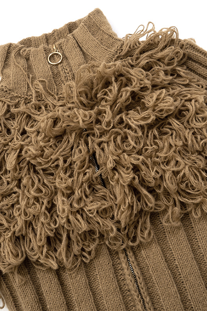 Desirée® | Casual solid color turtleneck sweaters with fringe trim and zip fastening