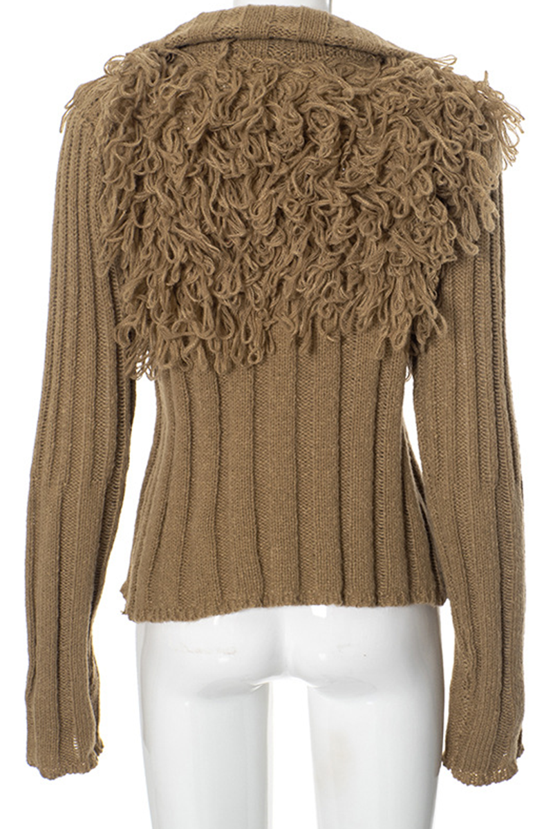 Desirée® | Casual solid color turtleneck sweaters with fringe trim and zip fastening