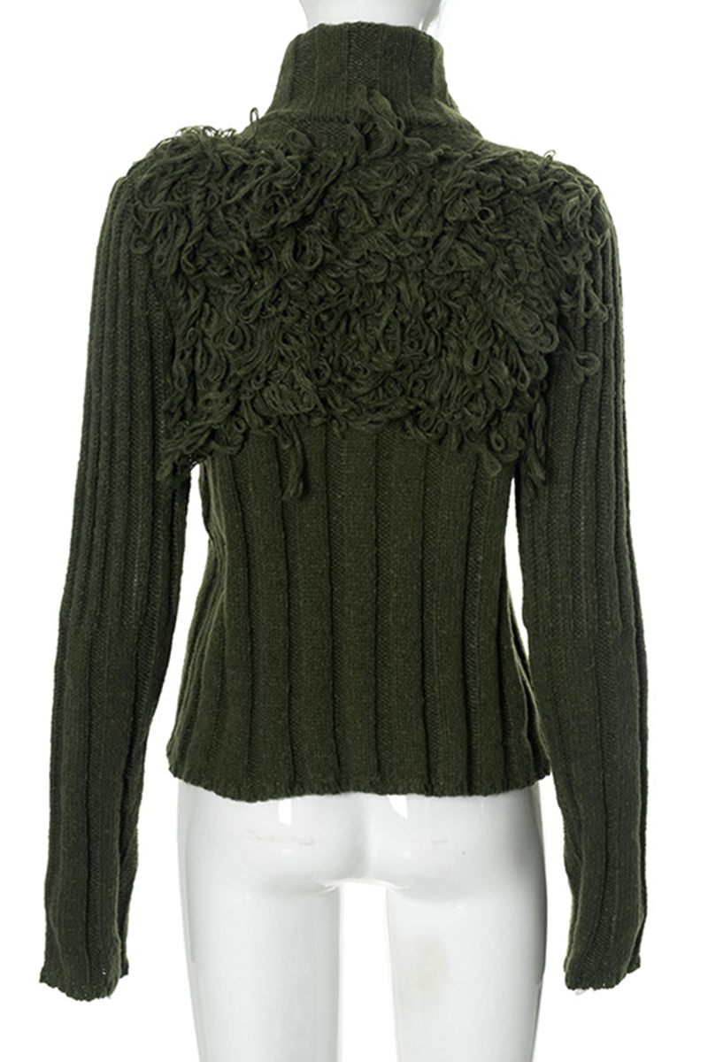 Desirée® | Casual solid color turtleneck sweaters with fringe trim and zip fastening