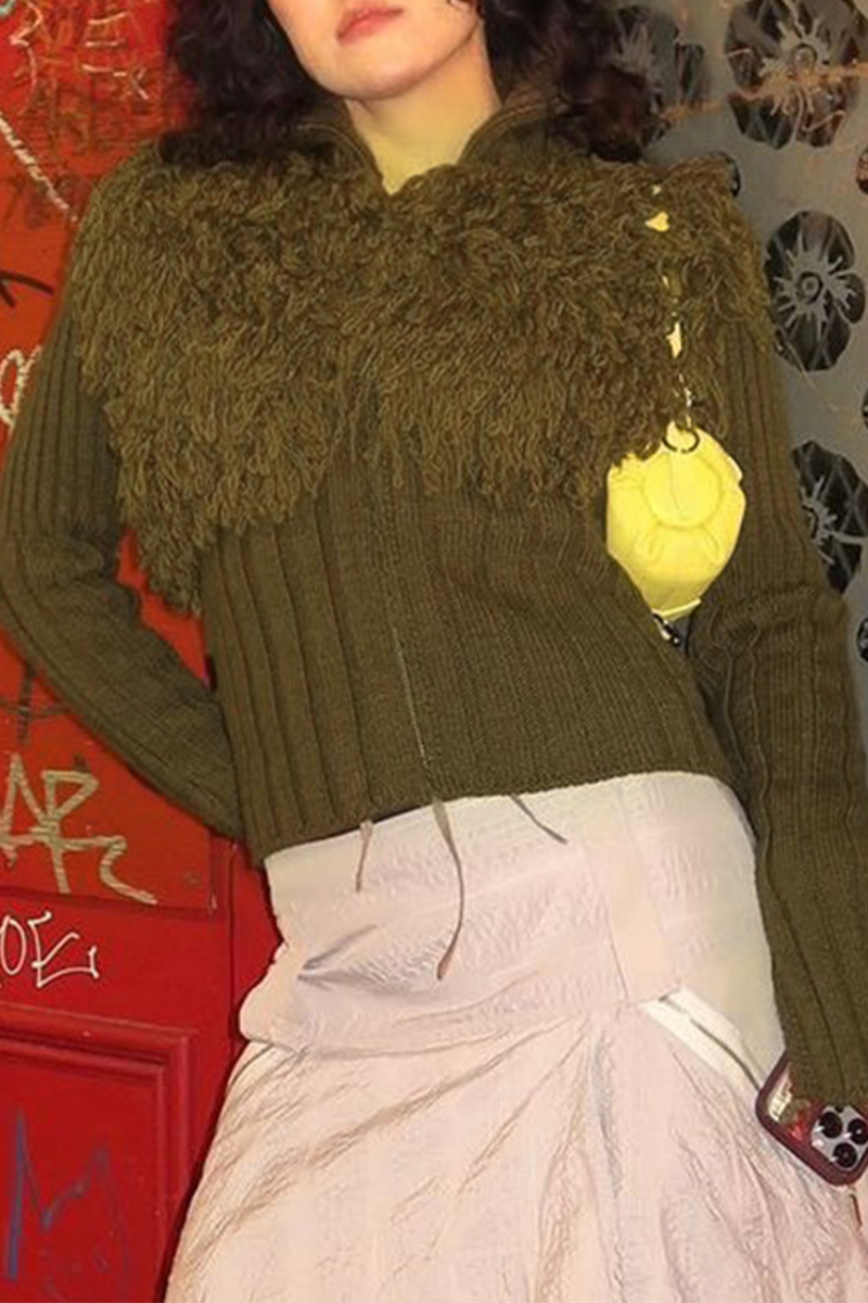 Desirée® | Casual solid color turtleneck sweaters with fringe trim and zip fastening