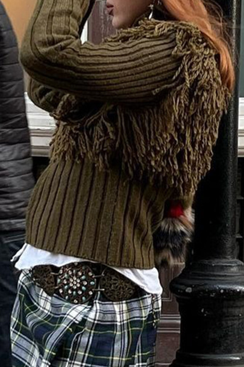 Desirée® | Casual solid color turtleneck sweaters with fringe trim and zip fastening