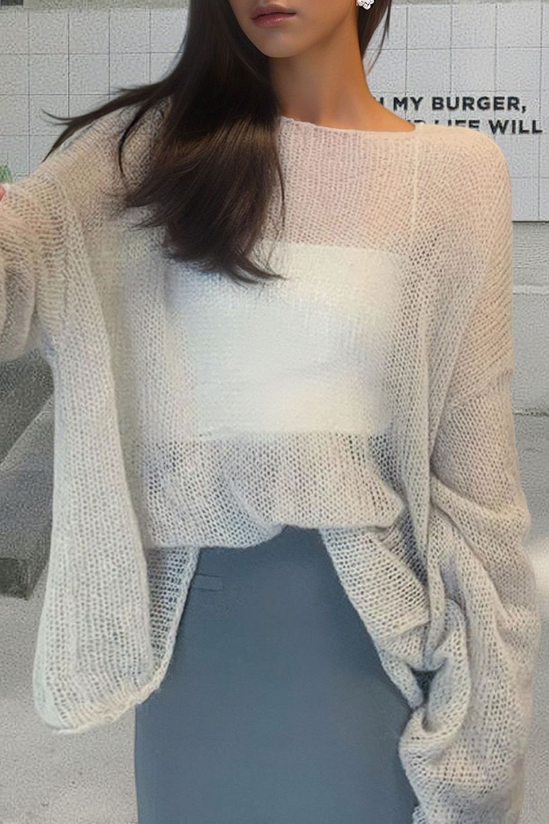 Eliana® | Casual Solid Color Sheer O-Neck Sweaters (3 Colors)