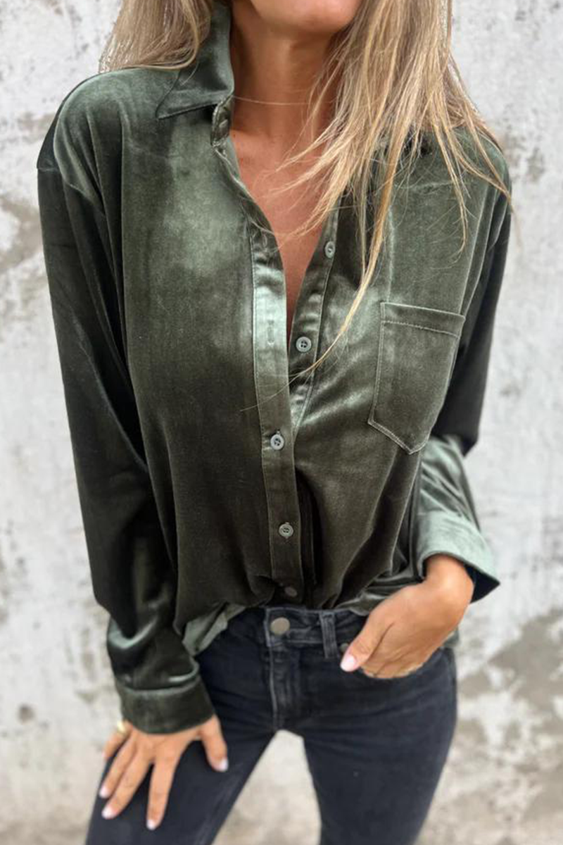 Elara® | Casual Solid Color Pocket Buckle Turn-Down Collar Blouses (3 Colors)