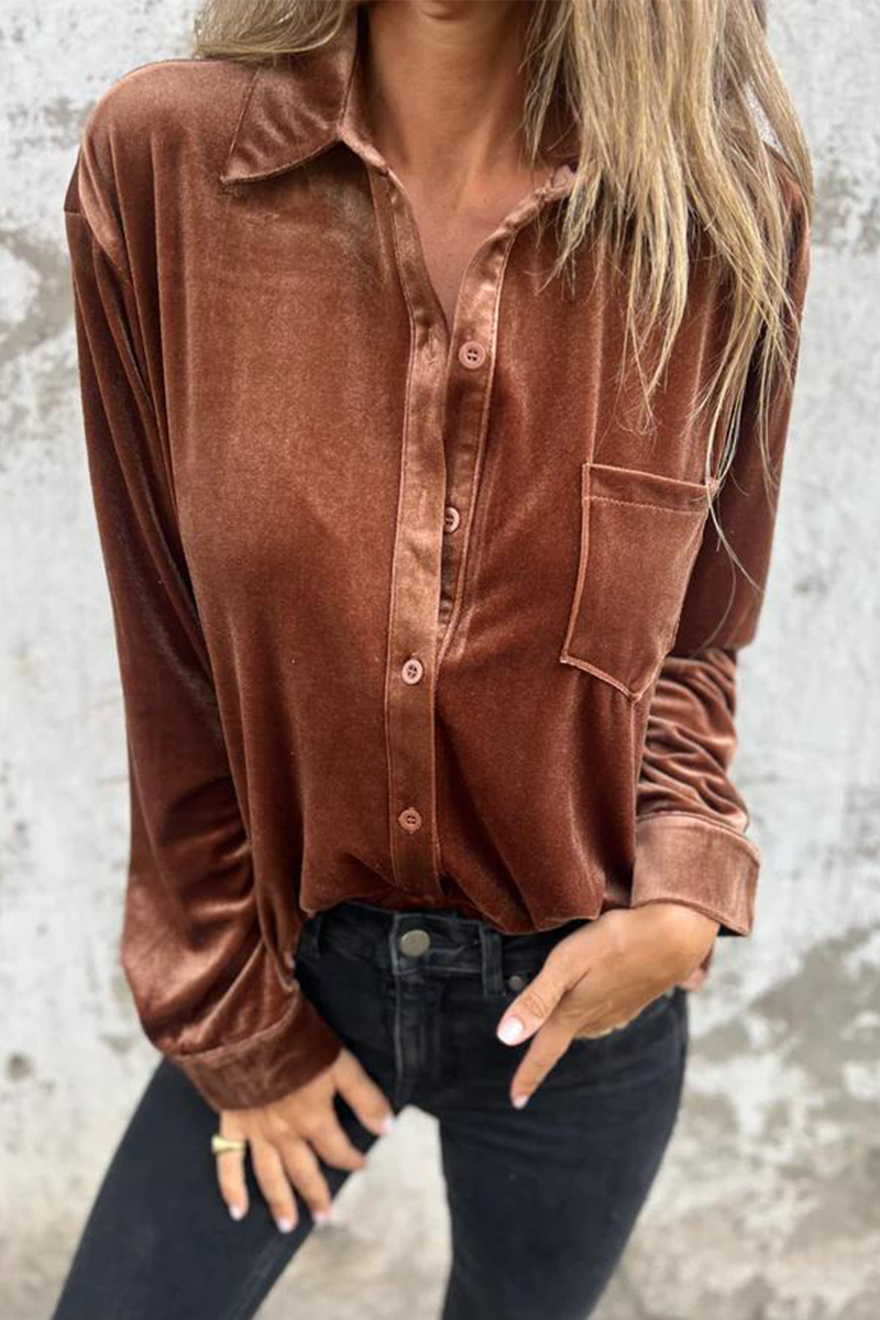 Elara® | Casual Solid Color Pocket Buckle Turn-Down Collar Blouses (3 Colors)