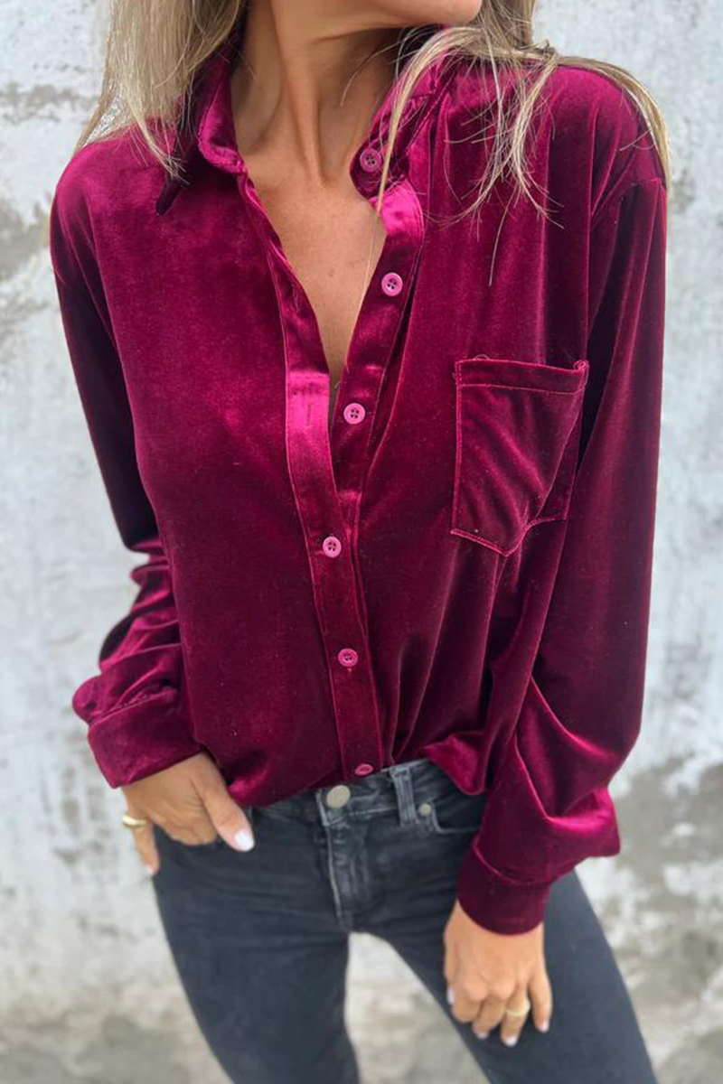 Elara® | Casual Solid Color Pocket Buckle Turn-Down Collar Blouses (3 Colors)
