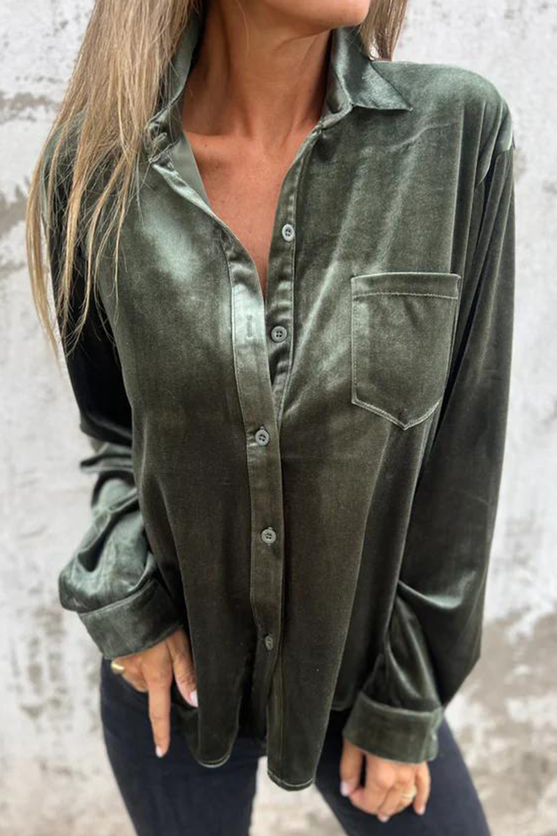 Elara® | Casual Solid Color Pocket Buckle Turn-Down Collar Blouses (3 Colors)