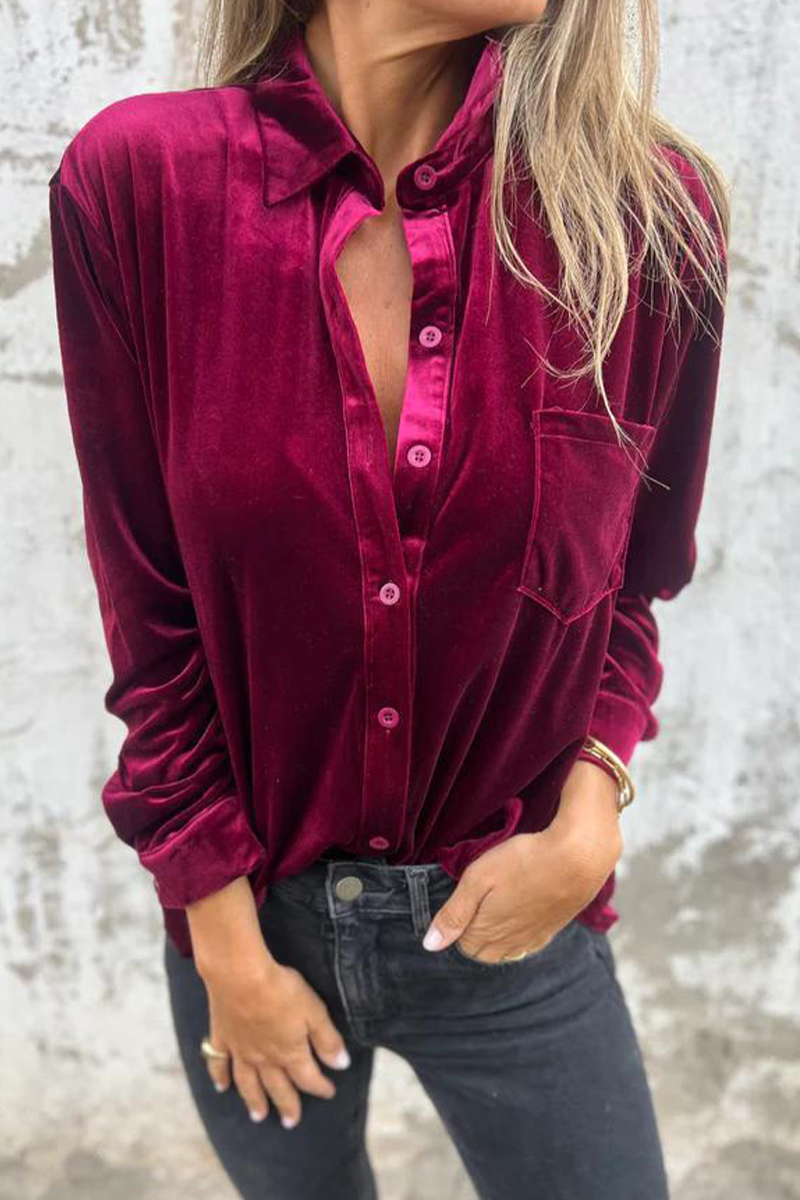Elara® | Casual Solid Color Pocket Buckle Turn-Down Collar Blouses (3 Colors)
