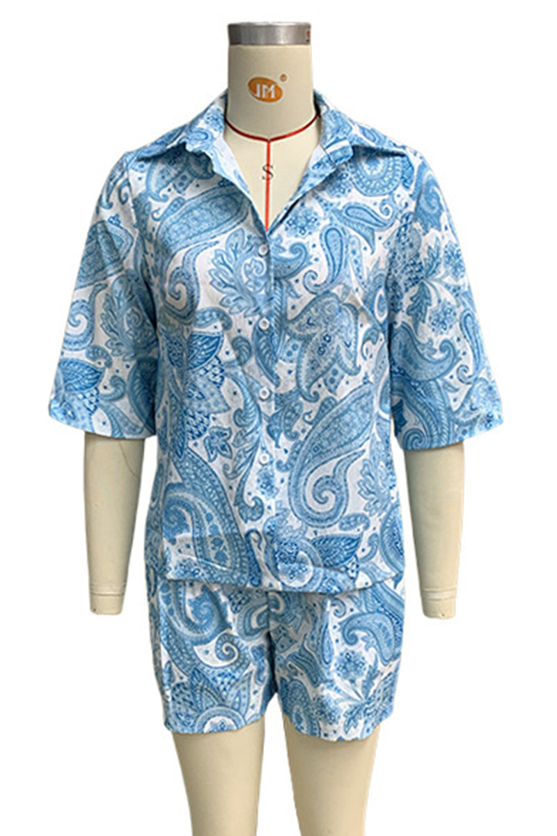 Ariadna® | Casual everyday two-piece suit with floral print, pocket, turn-down collar, short sleeves