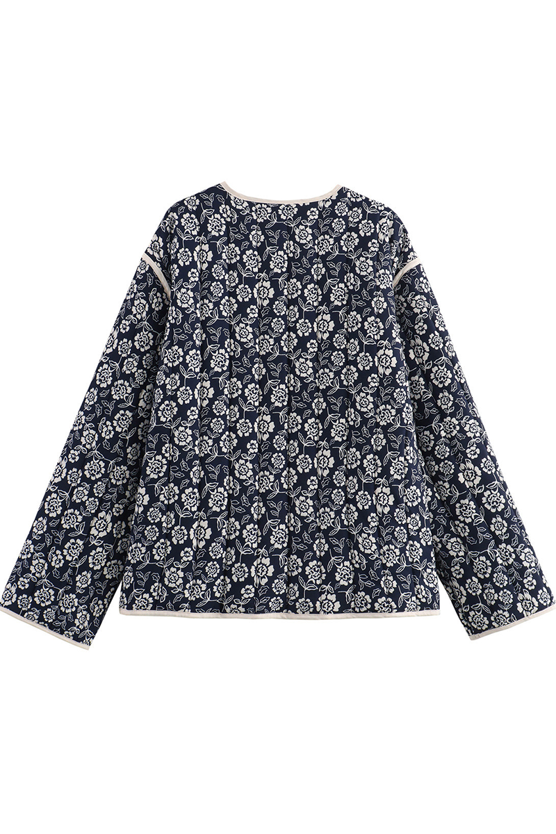 Ela® | Casual street floral pocket patchwork V-neck outerwear