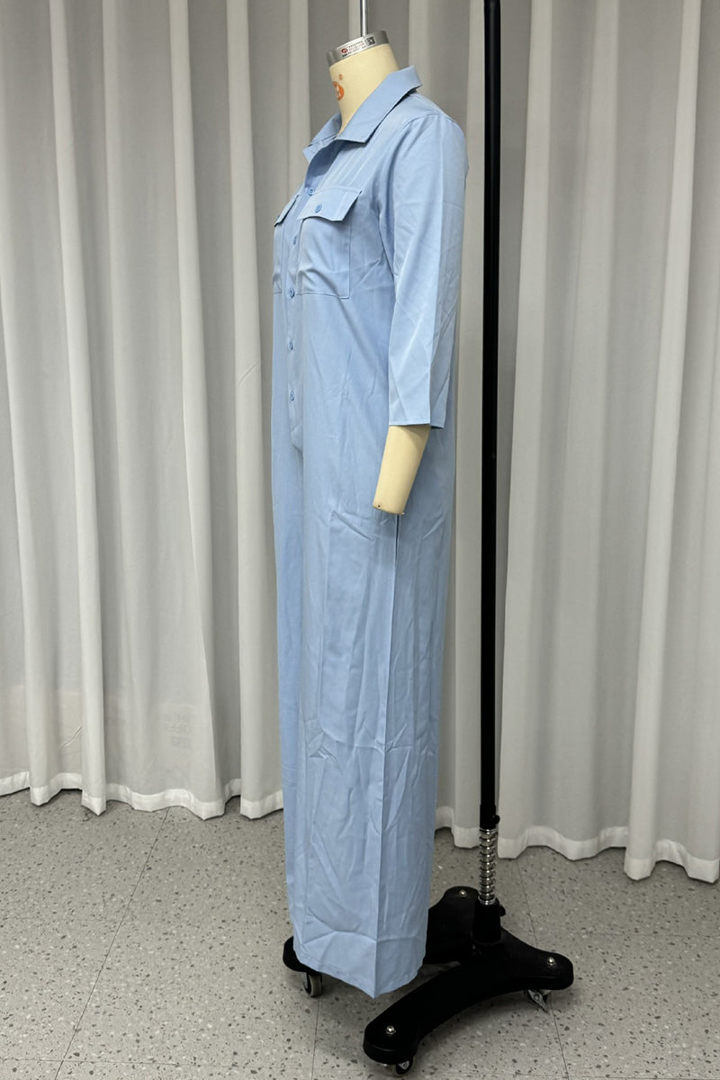Elizabeth® | Casual daily solid color loose jumpsuits with turn-down collar and pockets