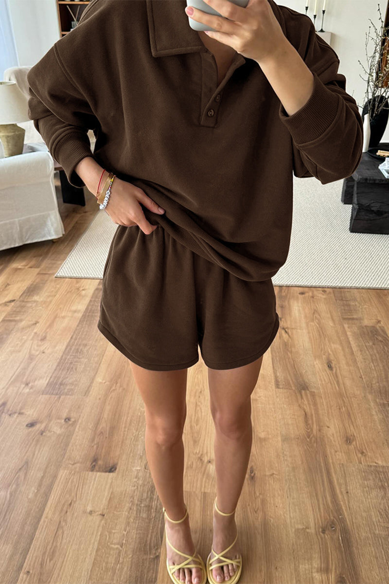 Elena® | Casual everyday two-piece suit with a fluffy turn-down collar and long sleeves