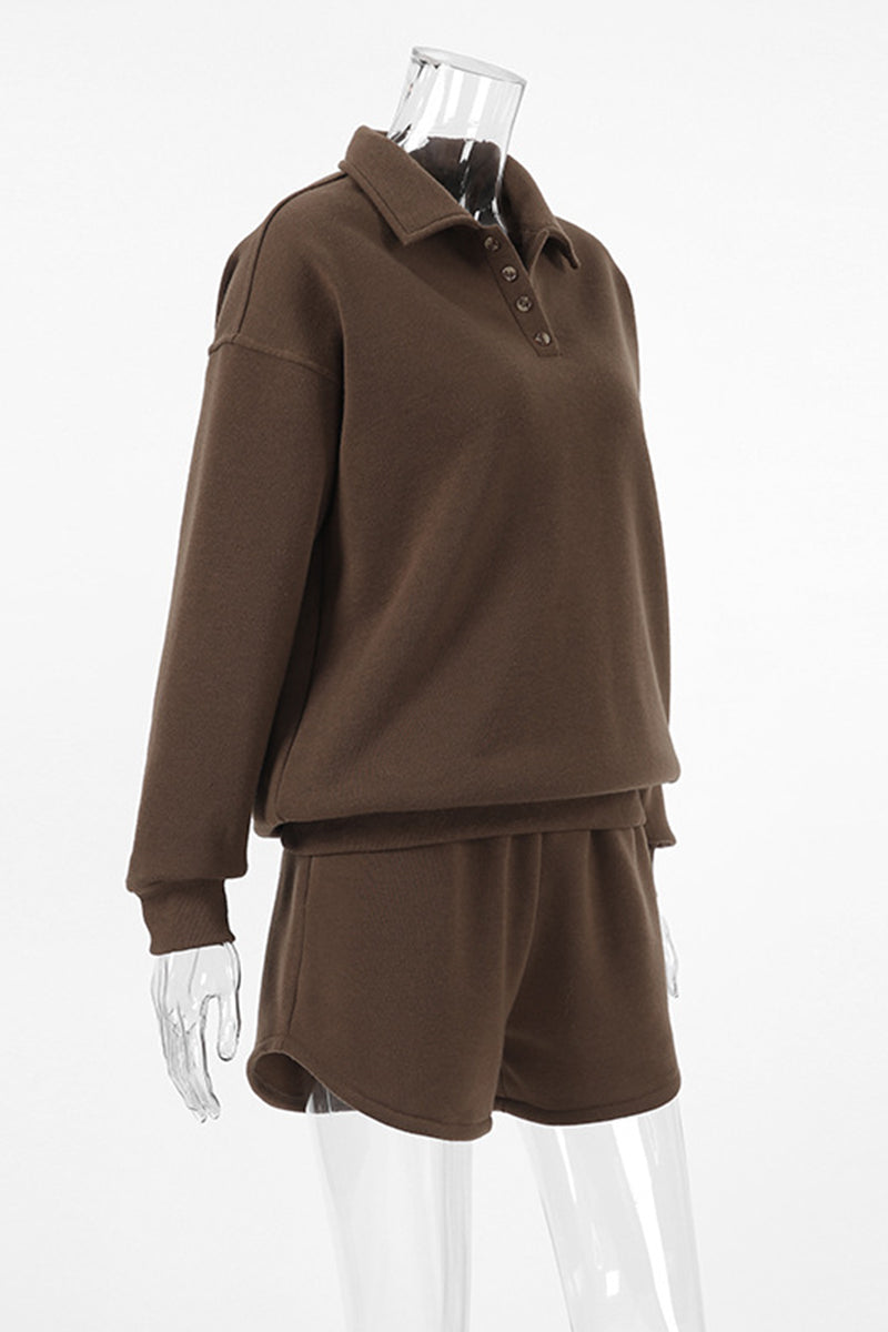 Elena® | Casual everyday two-piece suit with a fluffy turn-down collar and long sleeves