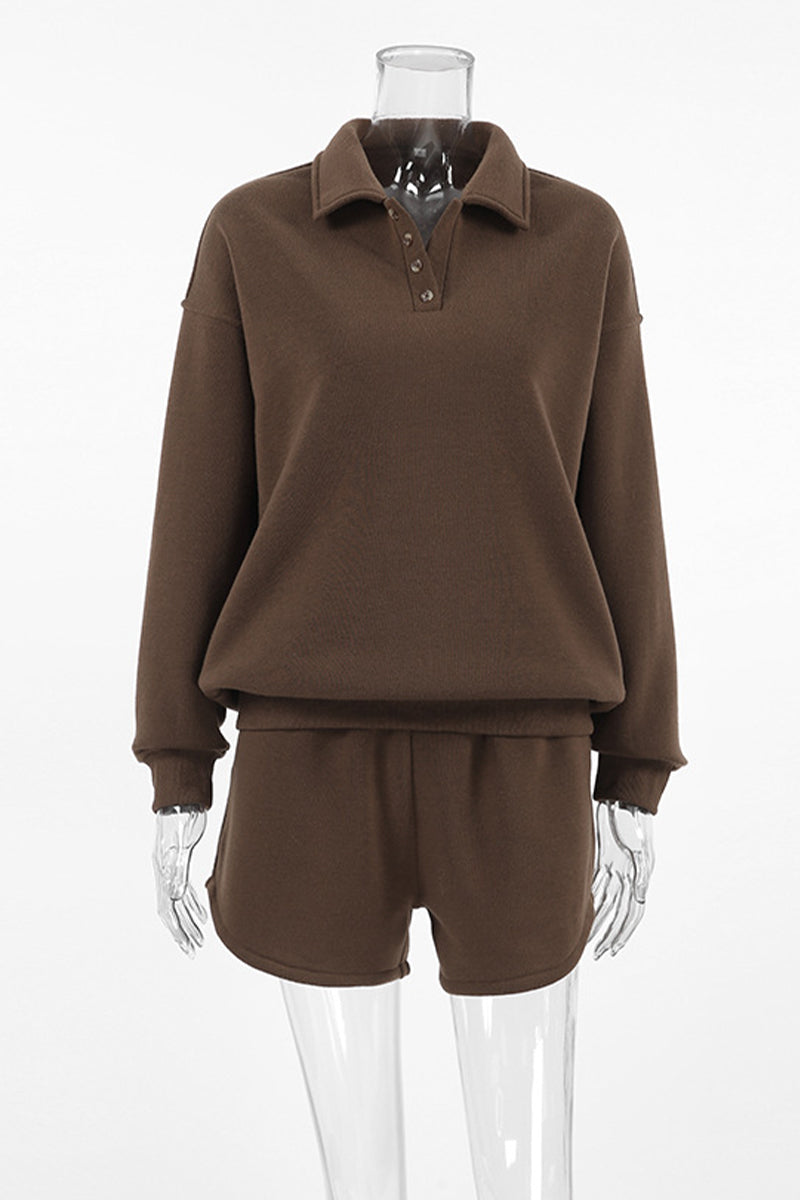 Elena® | Casual everyday two-piece suit with a fluffy turn-down collar and long sleeves