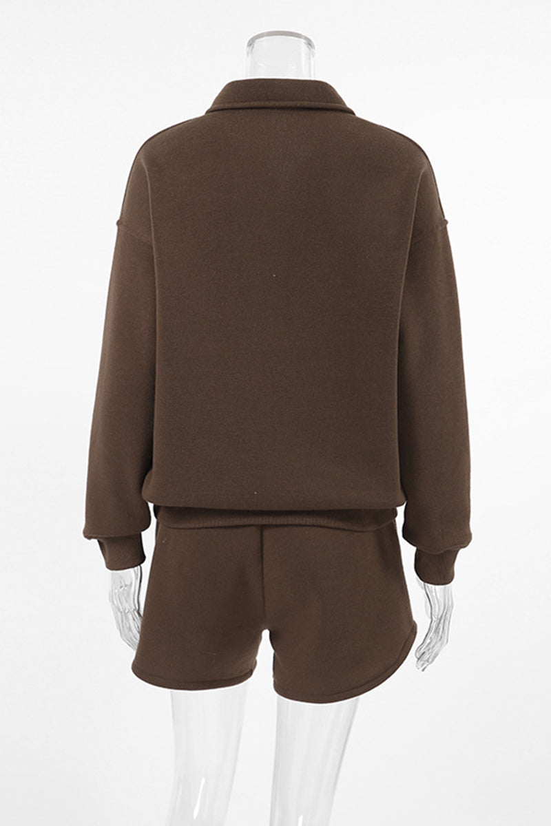 Elena® | Casual everyday two-piece suit with a fluffy turn-down collar and long sleeves