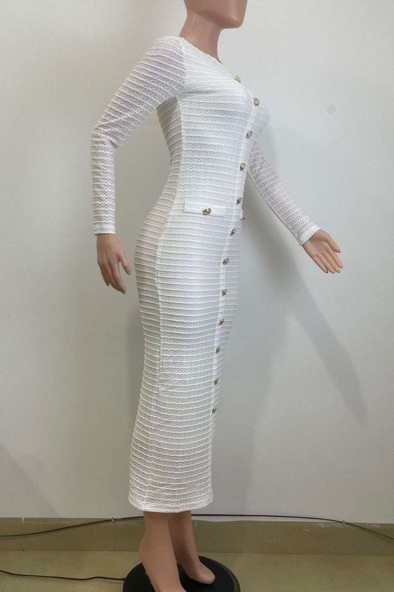 Dolores® | Elegant solid color long dresses with buckle patchwork and O-neck