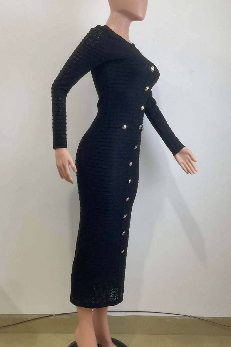 Dolores® | Elegant solid color long dresses with buckle patchwork and O-neck