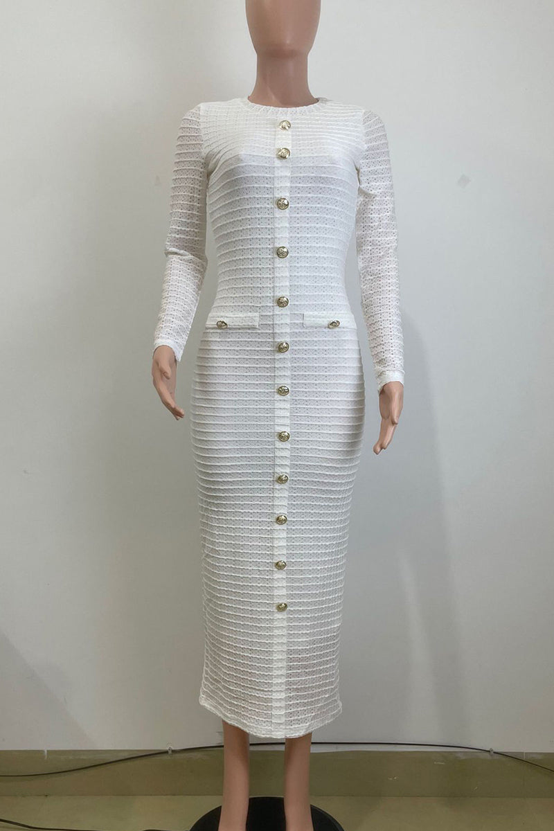 Dolores® | Elegant solid color long dresses with buckle patchwork and O-neck