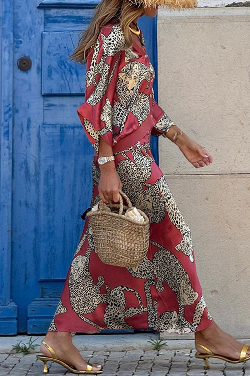 Carla® | Casual animal print button-up two-piece suit with V-neck and half sleeves