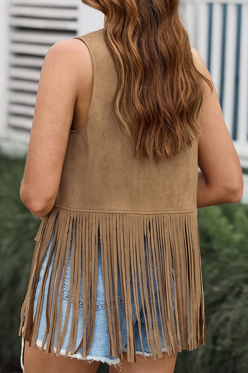 Blanca® | Casual Solid Color V-Neck Vest with Fringe Trim (6 Colors)