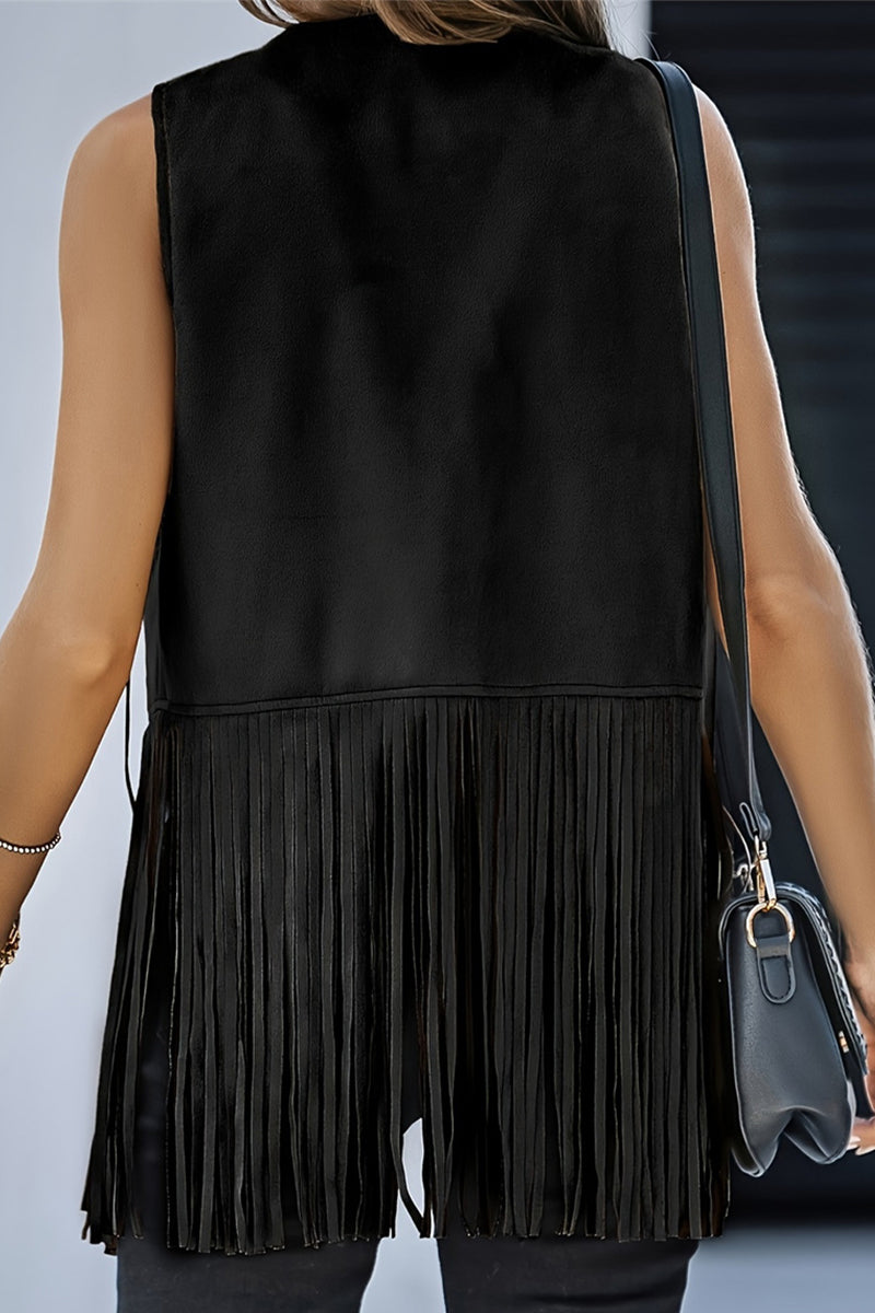 Blanca® | Casual Solid Color V-Neck Vest with Fringe Trim (6 Colors)