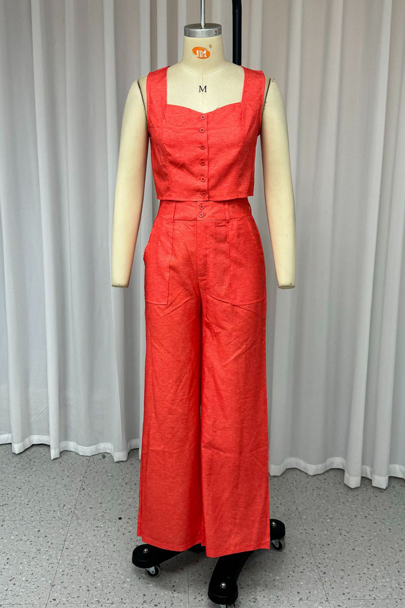 Brenda® | Casual daily sleeveless button down two piece suit with square neckline