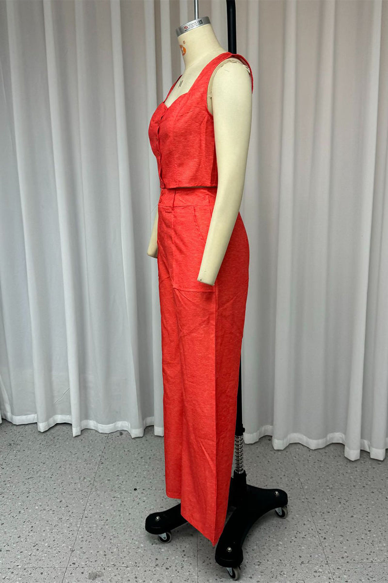Brenda® | Casual daily sleeveless button down two piece suit with square neckline