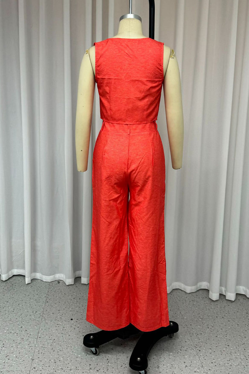 Brenda® | Casual daily sleeveless button down two piece suit with square neckline