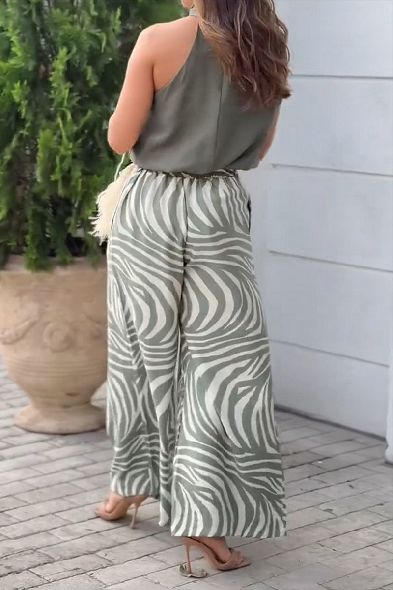 Carmen® | Sexy geometric print striped print ruffle halter neck sleeveless two piece