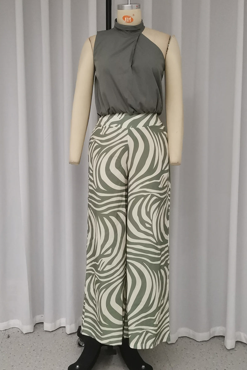 Carmen® | Sexy geometric print striped print ruffle halter neck sleeveless two piece