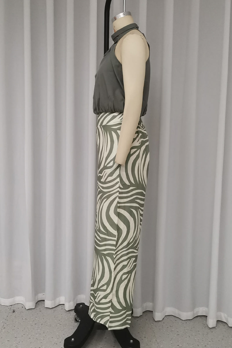 Carmen® | Sexy geometric print striped print ruffle halter neck sleeveless two piece