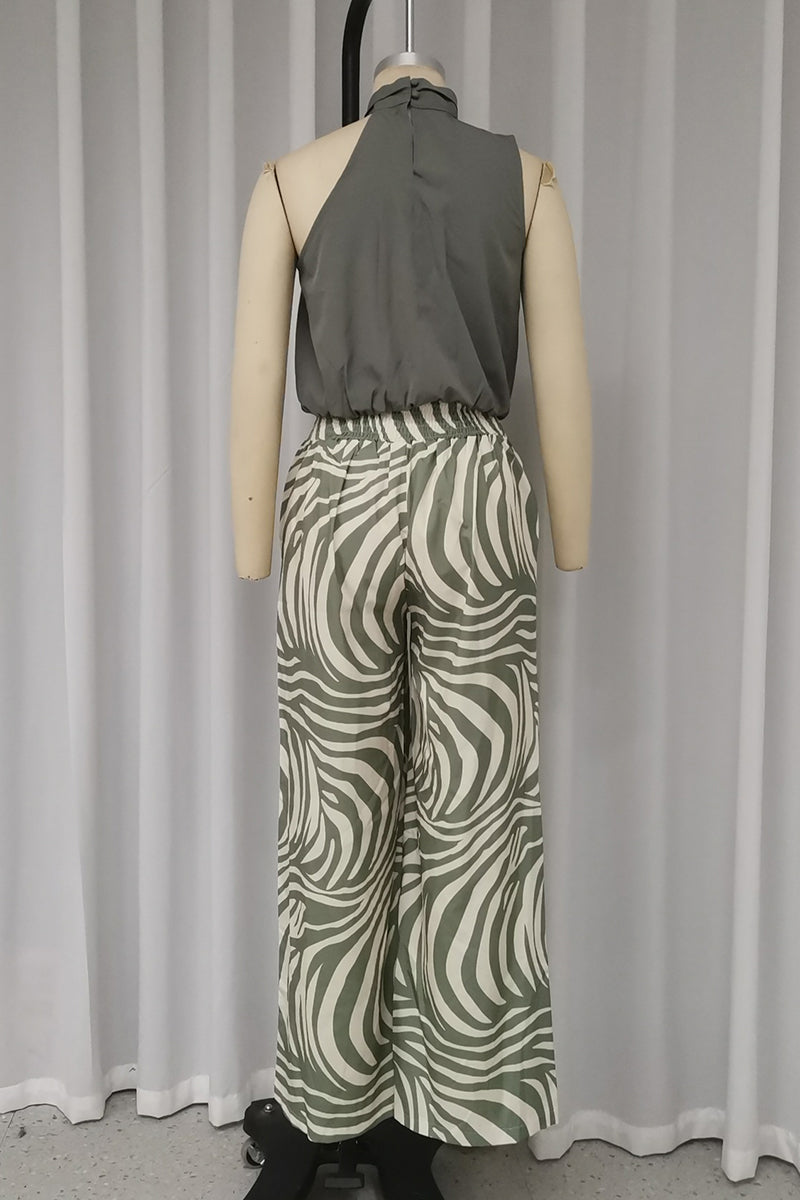 Carmen® | Sexy geometric print striped print ruffle halter neck sleeveless two piece
