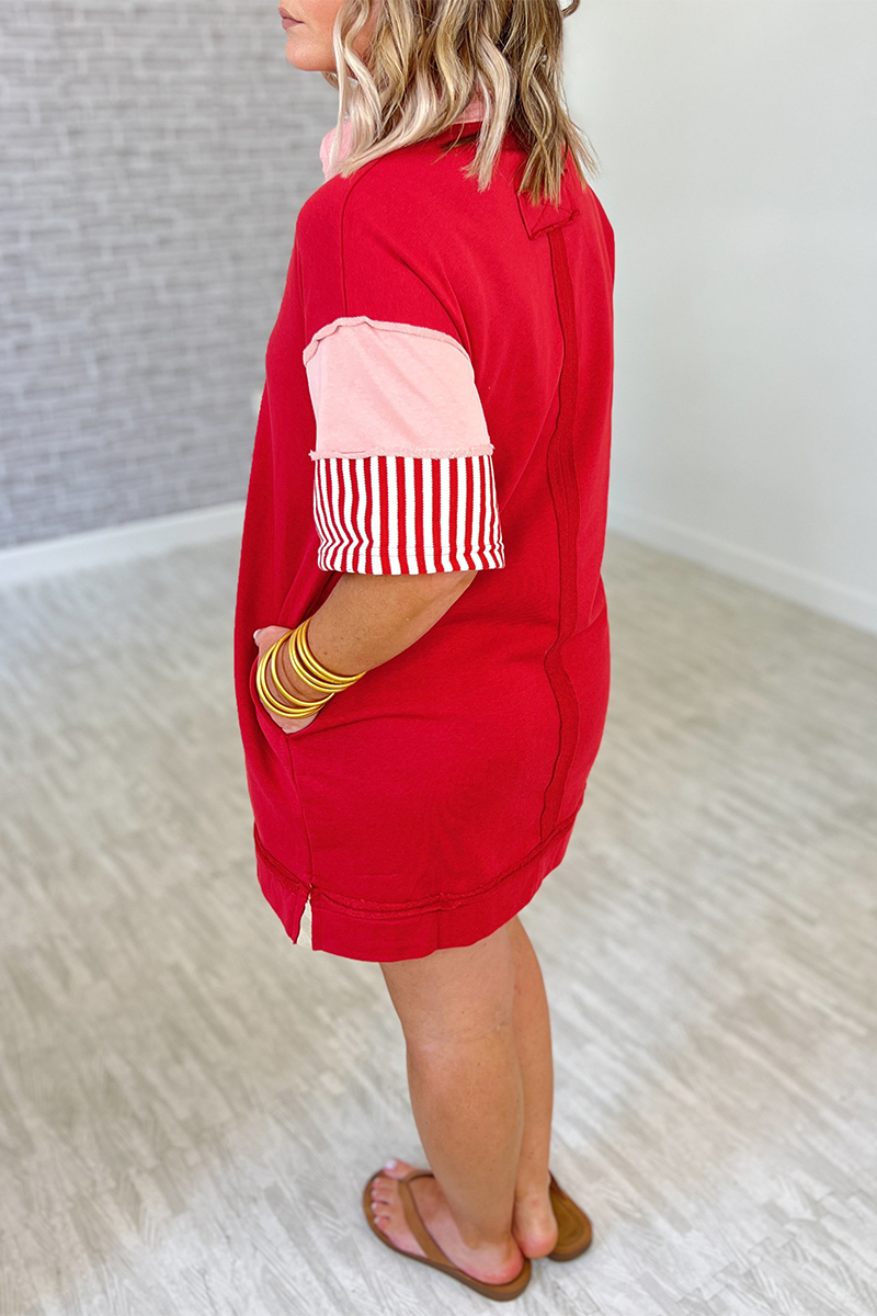 Berenice® | Casual Striped Pocket Patchwork Turn-Down Collar Short Sleeve Short Dress (5 Colors)