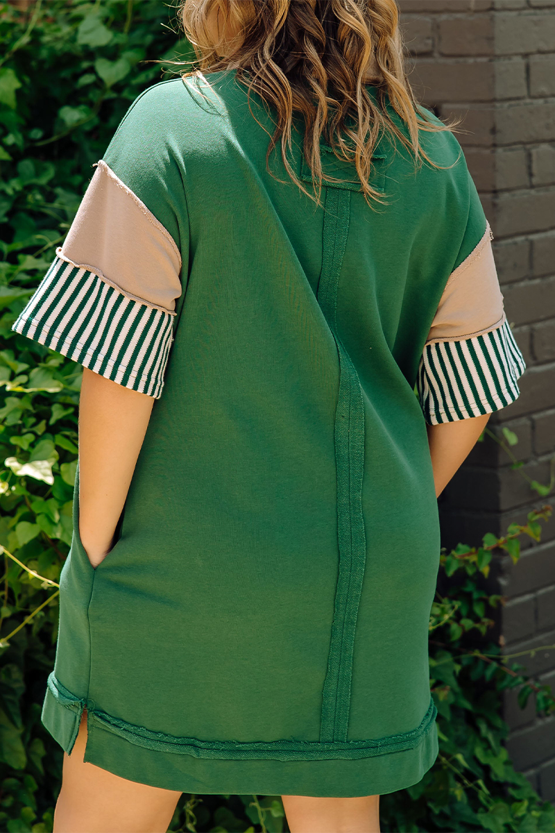Berenice® | Casual Striped Pocket Patchwork Turn-Down Collar Short Sleeve Short Dress (5 Colors)