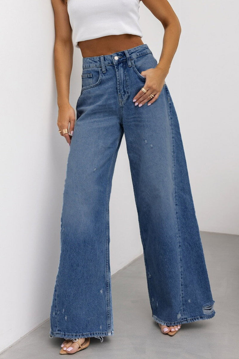 Aurora® | Casual gradient street jeans with ripped pockets, high waist and loose denim jeans