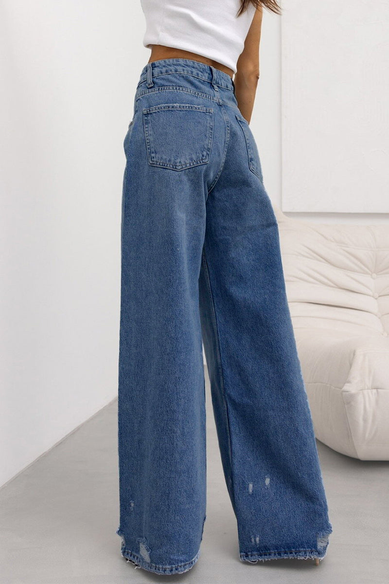 Aurora® | Casual gradient street jeans with ripped pockets, high waist and loose denim jeans