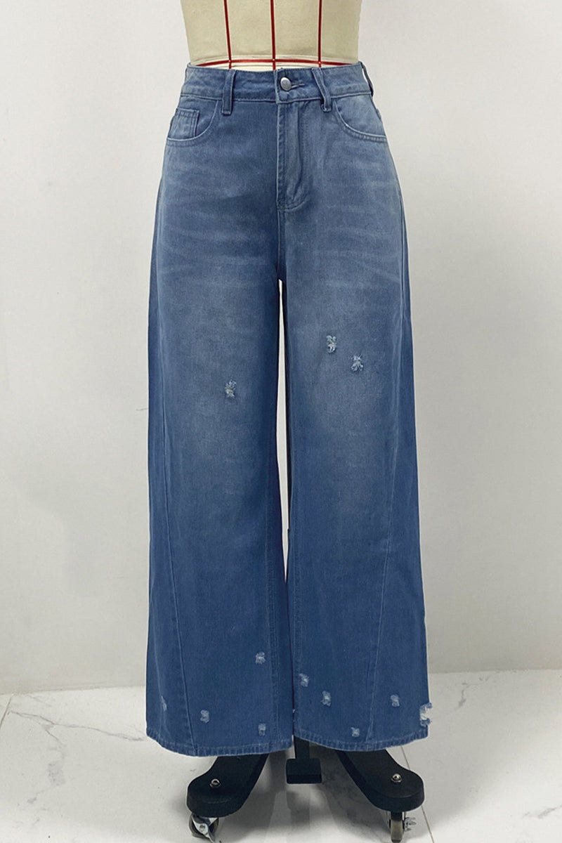 Aurora® | Casual gradient street jeans with ripped pockets, high waist and loose denim jeans