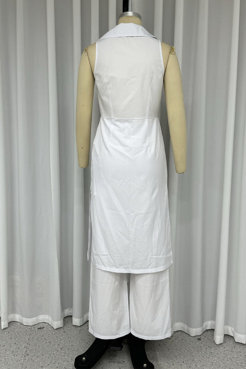 Amara® | Casual, daily, sleeveless two-piece suit with pocket slit and turn-down collar